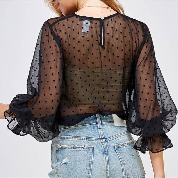NWT SANS SOUCI Draped in Love Polka Dot Sheer Top M - Picture 6 of 8